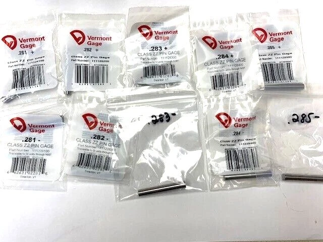 VERMONT GAGE PIN GAGE CHOOSE SIZES .281 .282 .283 .284 .285 + OR - PLUS MINUS