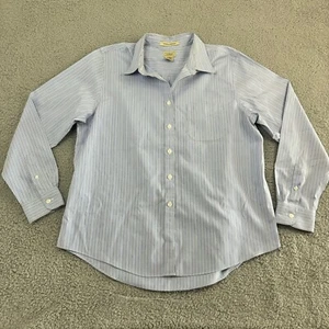 LL Bean Women's Blue and White Striped Long Sleeve Button Up Shirt / Size Large - Picture 1 of 8