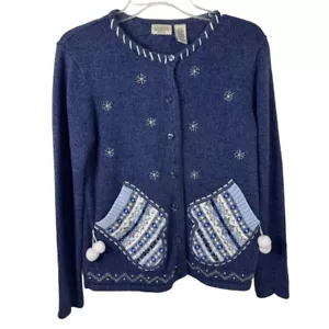 Classic Elements blau Neuheit Perlen Strickjacke Pullover Winter Weihnachten Größe SP - Bild 1 von 9