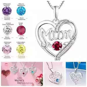 Mums Necklace 925 Sterling Silver Garnet Red Fine Jewellery Mothers Gift - Picture 1 of 8
