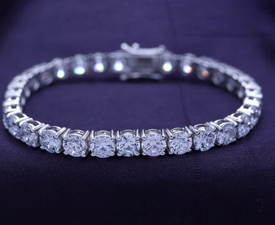 Мужской теннисный браслет 15 карат с круглым выращенным в лаборатории бриллиантом покрытие белым золотом 14 карат 925 - Изображение 1 из 4