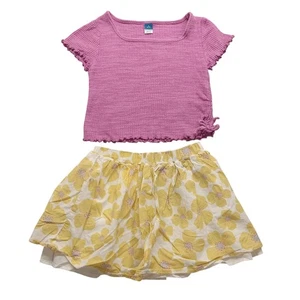 Gemischtes Set Mädchen 5/7 Oberteil gefüttert Rock lila gelb geblümt - Bild 1 von 4