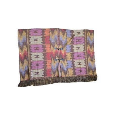 Poncho Mujer Capa Azteca Suroeste Nativo Geométrico Neutro Flecos Boho OS Defecto Foto 1 de 4