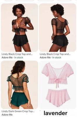 NEW Lot Of 3 Adore Me Lindy Lingerie Sets Sz. L Lavender Black Green Crop Top - Image 1 of 4