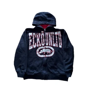 Vintage Y2K Ecko Unltd Full Zip Men’s Graphic Hoodie L Hip Hop Black Spell-Out - Bild 1 von 7