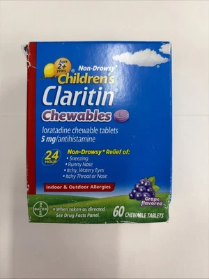 Mastigáveis Claritin para idades de alívio de alergias 2+ sabor uva 60 comprimidos validade 26/04 - Imagem 1 de 4