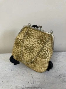 Vintage Beaded Handbag Wrist Bag Gold 50s 60s Special Occasion Party Wedding - Picture 1 of 6