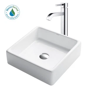 Kraus C-KCV-120-1007 White Ceramic Bathroom Combo - 15" Ceramic - Picture 1 of 13