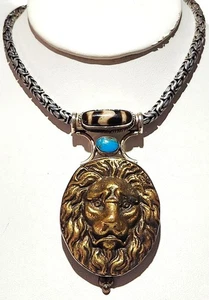 Collar León Bronce Montado Plata de Ley Batik Hueso Turquesa BA Suarte - Imagen 1 de 24