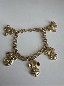 Disney Gold Tone 5 Charm Mickey Minnie Donald Goofy Pluto Small Bracelet - Picture 1 of 9