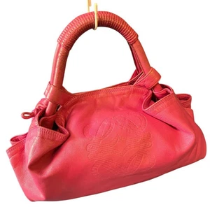 LOEWE Anagram Nappa Aire Hand Bag Red Pink Leather Fuchsia Authentic Japan - Picture 1 of 11
