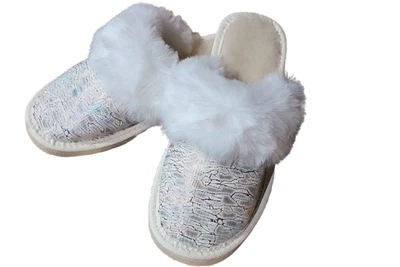 CLOGERS Damen Leder Echtleder Hausschuhe Pantoletten Pantoffeln isoliert Silber 36-41 DE