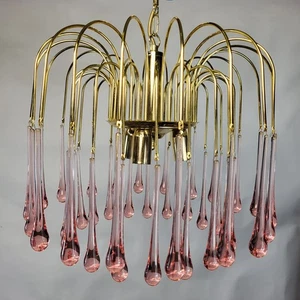 Vintage Murano Mid Century Teardrop Kronleuchter - 70er Jahre rosa & gold dekorativ UK - Bild 1 von 24