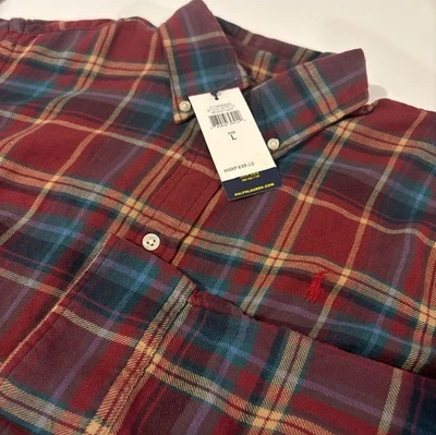 Ralph Lauren Unisex Classic Fit Red Plaid Flannel Button Down Shirt Christmas - Image 1 of 4