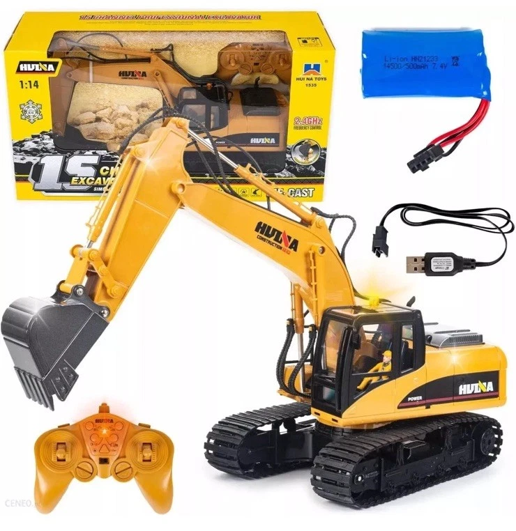 HUINA 1535 RC Digger Excavator 1/14 Metal 2.4G Remote Lights Sound 15 Channel - Image 1 of 4