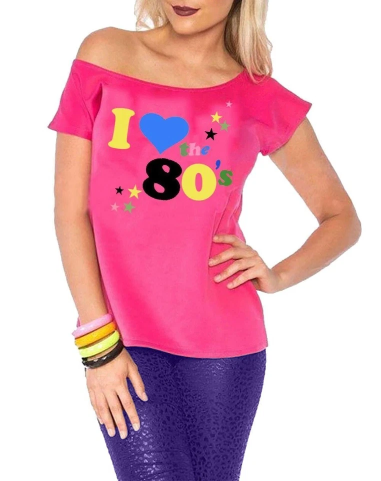 Ladies Women' Top Women I Love The 80s T-Shirt Fancy Dress Star Fancy Party Top - Image 1 of 1
