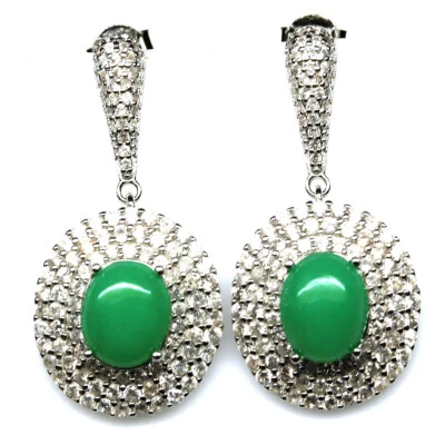 Plata de ley 925 8 x 10 mm. Pendientes Navidad Crisopras y Circonitas Verdes Foto 1 de 4