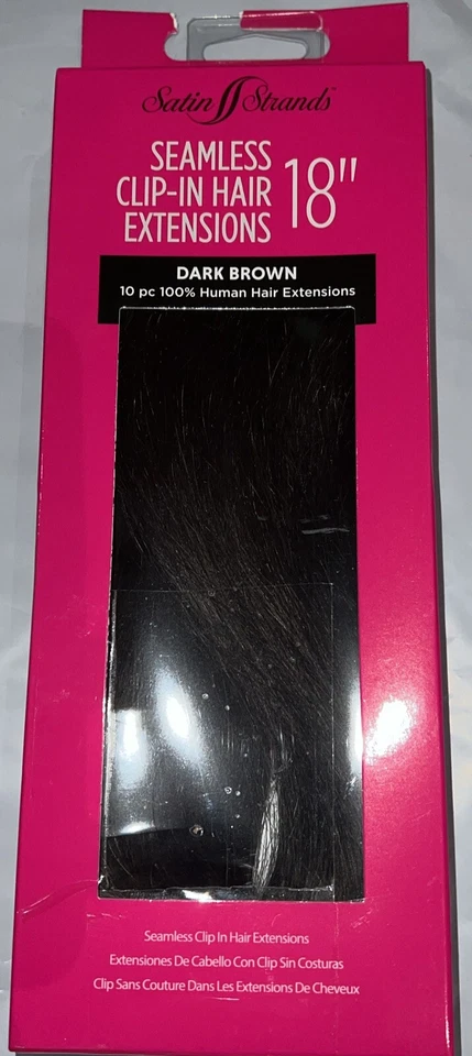 Extensiones de cabello con clip sin costuras marrón oscuro de 18 pulgadas satinado, 100 % humano Foto 1 de 1