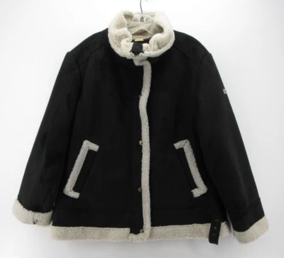 Jaqueta Koolaburra By Ugg Feminina L Preta Camurça Falsa Sherpa Forrada Aviador Bombardeiro - Imagem 1 de 4