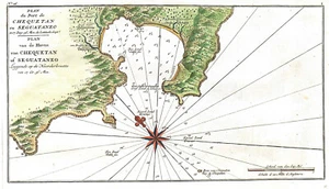 ZIHUATANEJO MESSICO "Plan du port de Chequetan" 1749 Anson MAPPA ANTICA ORIGINALE - Foto 1 di 5
