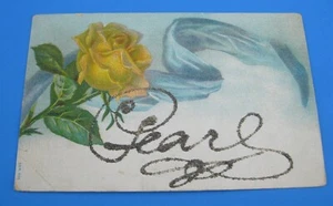 Pearl Mädchen Name Glitzer Schriftschrift gelbe Rose alte Postkarte 1910er MÄNGEL - Bild 1 von 13