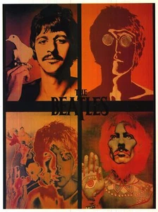VINTAGE POSTER~Beatles Psychedelic 4 Faces 1960's John Lennon Ringo Paul George~ - Picture 1 of 1