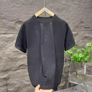 Nueva camiseta negra de diamantes de imitación de lujo para hombre de alta calidad - Imagen 1 de 8