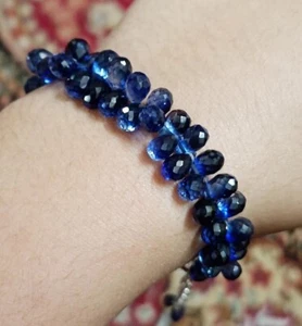 AAAA+++ seltenstes blaues Saphir 925 Sterling Silber Armband Tränen Perlen, 5-8 mm - Bild 1 von 4