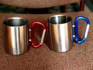 Menge 2 Hergestellt in Japan Produktionswerkstatt Takeda Edelstahl Karabiner Becher Blau/Rot - Bild 1 von 9