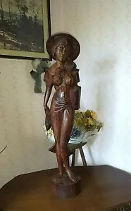 Antique Large Statue, Balinese Sculpture Women in Coromandel Wood 103cm - Picture 1 of 10