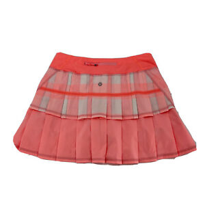Lululemon Pace Setter Skirt Skort Women's Size 4 Tall Coral Pink White Plaid
