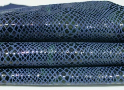 SNAKE PRINT ON BLUE Italian Goatskin Goat leather skins 6-9sqf 0.7mm #A6916 - Image 1 of 4