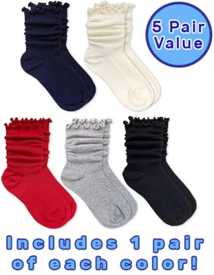 5 pares de calcetines holgados Jefferies para mujer con volantes de encaje de algodón puño redondo vestido de moda Foto 1 de 4