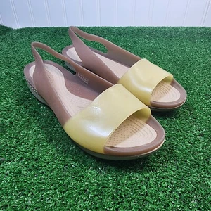 Sandalias Crocs Talla W8 Marrón Amarillo Beige Zapato Plano Punta abierta 200032 - Imagen 1 de 11