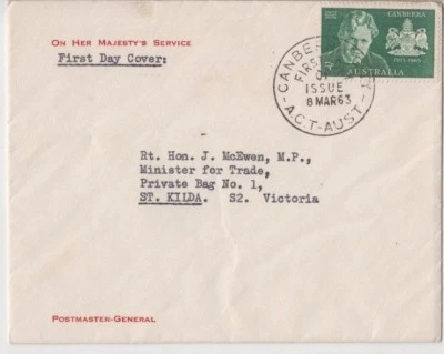 Stamp Australia 1962 Walter Burley Griffin on Postmaster General cachet FDC - Image 1 of 2