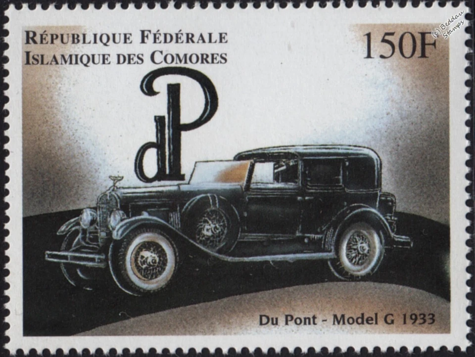 1933 DU PONT Model G Classic Car Automobile Stamp (1998 Comoros) - Image 1 of 1