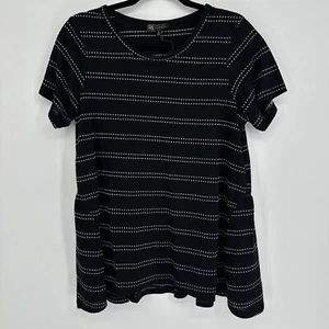 DG2 Diane Gilman Shirt Size Small Black Ruffle Pull On Oversized White Stripe - Picture 1 of 8