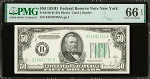 1934D United States $50 Federal Reserve Note PMG 66GU New York TOP POP Scarce - Picture 1 of 3
