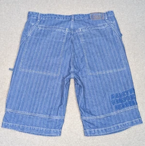 Francois Marithe Girbaud Shorts Mens Size 40 Striped Denim Spellout - Picture 1 of 13