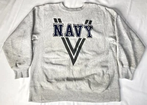 Vintage Navy Bassett Walker Cross Grain Gray Pullover Sweatshirt Mens Large VTG - Picture 1 of 9