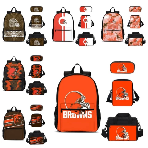 Cleveland Browns Kids 4PCS Backpack Set Lunch Box Crossbody Bag Pencil Case Gift Cover