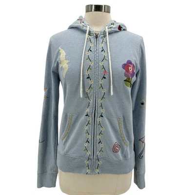Vintage Lucky Brand Womens Medium Hoodie Embroidered Floral Hippie Y2K - Image 1 of 4
