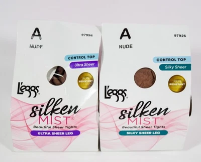 2 L'eggs Silken Mist Control Top Wicking Silky Sheer Leg Tights NUDE Size A - Image 1 of 3