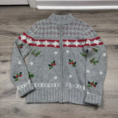 Dressbarn Knit Christmas Holiday Sweater Size Small Vintage NEW Gray Red Holly - Image 1 of 4