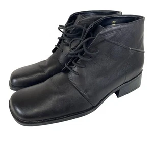 Botines Carlos Falchi de cuero negro con cordones y tacón, para mujer EE. UU. 8 - Imagen 1 de 11