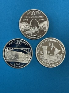 3-Coins SILVER 90% State Quarters Proof 2003S MO/2005S WV2009S N. Marianas - Picture 1 of 7