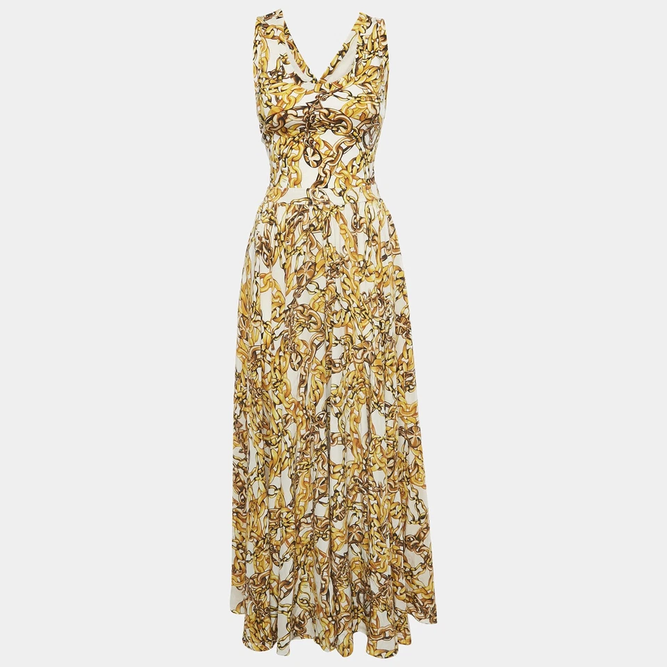 Maxi Vestido Louis Vuitton Amarillo Estampado Cadena Mezcla Seda Sin Mangas S Foto 1 de 4