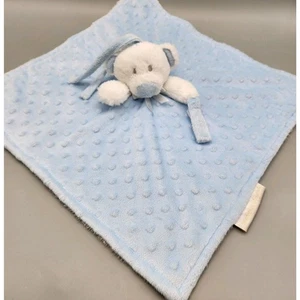 Blankets & Beyond Bear Lovey Security Blanket Blue Dots Pacifier Holder White - Picture 1 of 14