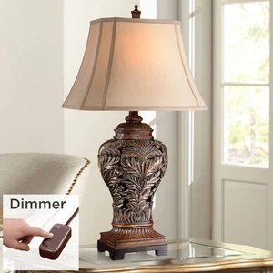 Leafwork Traditional Table Lamp 32 1/2" Tall Bronze Leaf with Dimmer for Bedroom - Picture 1 of 8