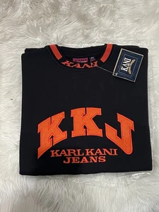 Felpa pullover girocollo vintage Kani Jeans anni 90 ricamata uomo nera 4X - Foto 1 di 11